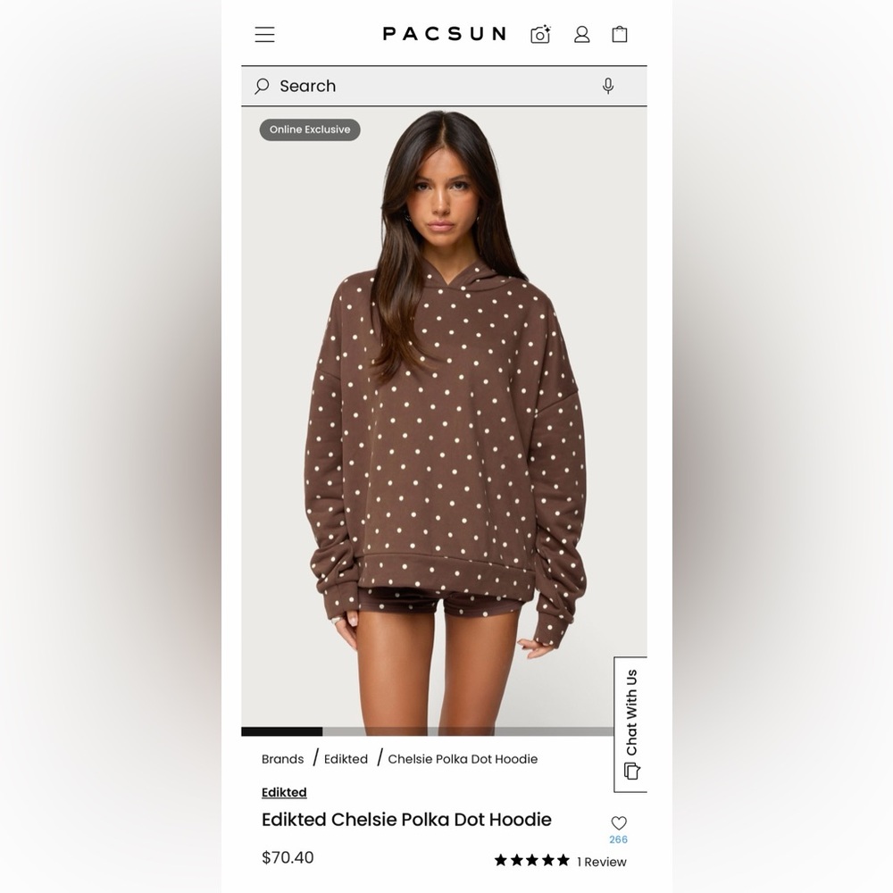 Edikted Brown Polka Dot Hoodie Sweater with Cream Dots - Picture 7 of 11